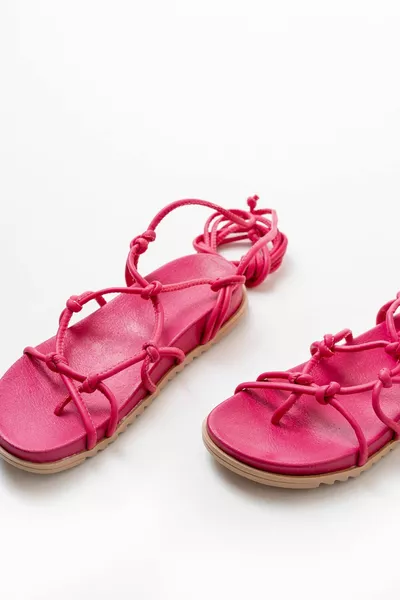  Fuchsia Ankle Lace-Up Women's Sandals