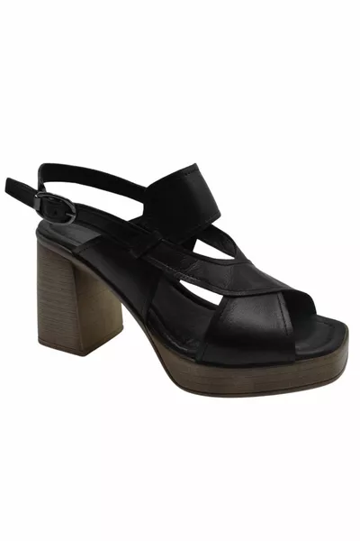 Women's Heels Leather Sandals Black Y