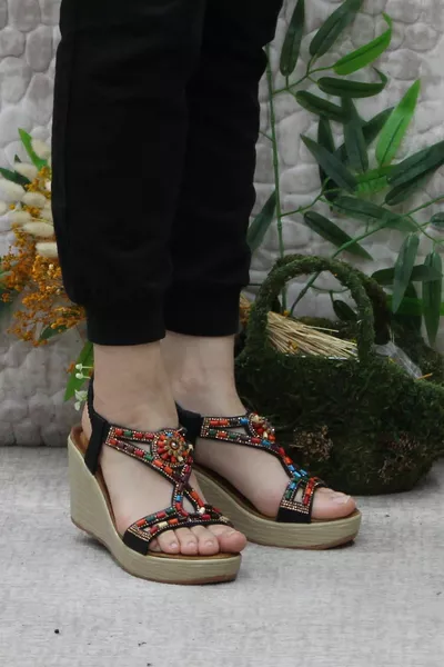 Guja -2 Comodo Elegante Bead Stone Suola Imbottita Sandali Da Donna