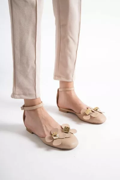 Micha Women's Band Detailed Ballet Flats Nude Floral Shoes
