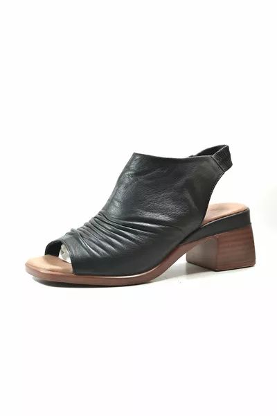 . Genuine Leather Black Heeled Classic Women's Sandals