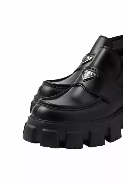 Monolith Flatform Logo-embellished Brushed Leather Loafers