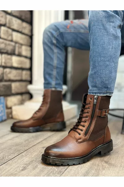  Side Buckle Zipper Open Tan Men's Sports Classic Postal Boots