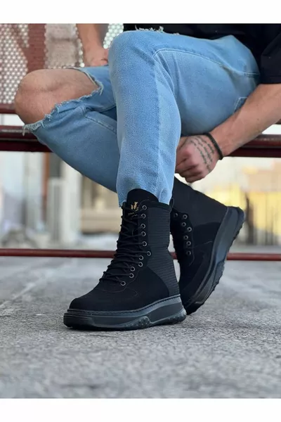  Bottes longues à lacets en daim anthracite