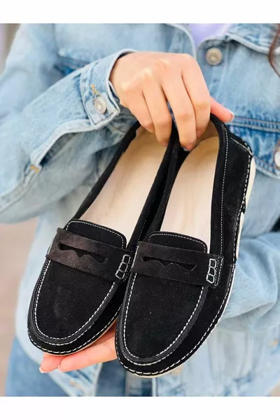 Feles Дамски балетни балетки от естествена кожа ЧЕРЕН