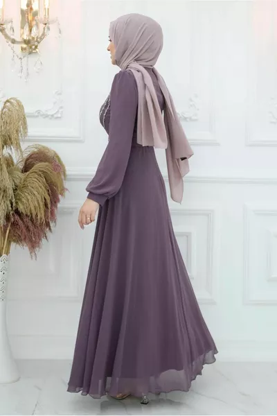 DAMEN LILA (LAVENDEL) ABENDKLEID MIT STEINDETAIL T 