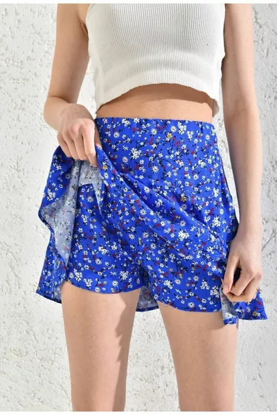 Mini pantaloncini da donna Gonna - Vita elasticizzata - Fantasia floreale croccante - Multicolore - Gonna Look Shorts