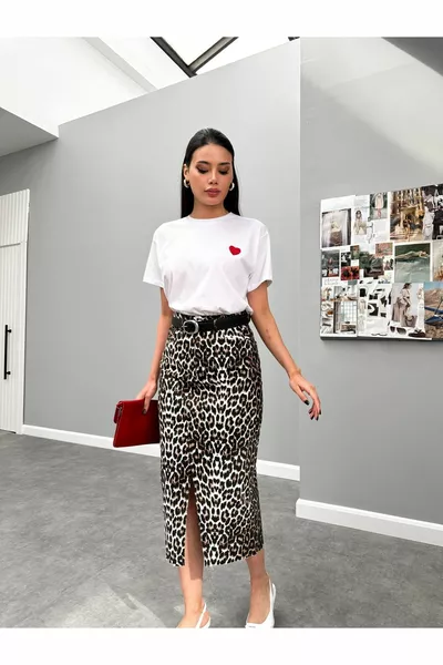 Coffee Big Leo Patterned Skirt