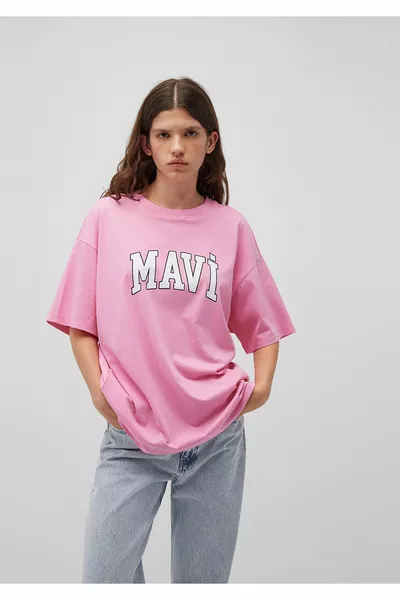 Bedrucktes rosa T-Shirt mit Logo Oversize / weiter Schnitt 