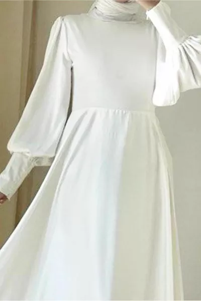 ROBE DE SOIRÉE FEMME ÉCRUE À MANCHES BALLONS T -1