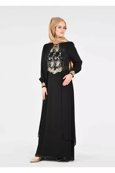 Abito da sera dettagliato da donna Black T Fy Collection-mantella