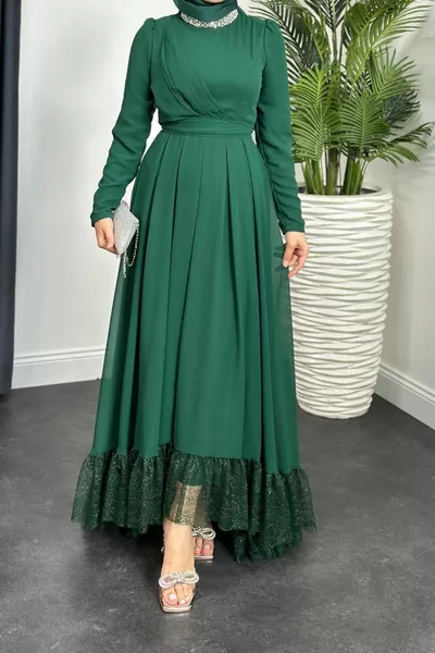 Ревера камък шест дантела вечерни рокли изумруд