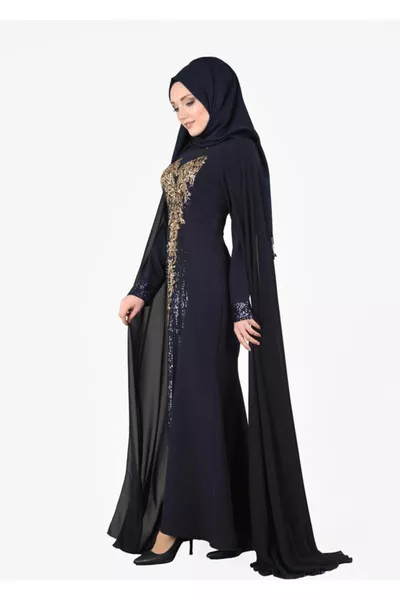 Women's Navy T  Fy Collection-Sequin Detailed Evening Dress