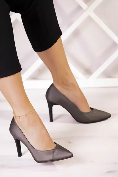 Victoria Anthrazit Satin Jacques Abendkleid Stiletto 9 cm.