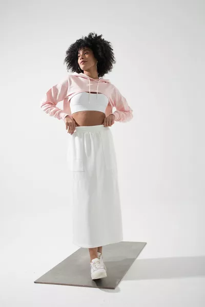 Монтирана дълга еластична комфортна пола с талия с 3 нишки