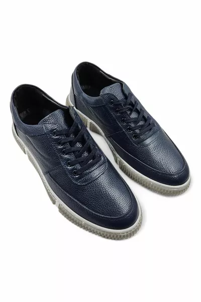 سوليث أزرق كحلي للرجال من الداخل إلى الخارج أحذية رياضية جلدية طبيعية