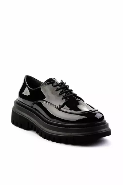 Black Patent Leather Women's Loafer Shoes 