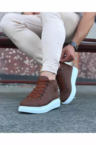   Tan Lace-Up Sneakers Half Ankle Boots