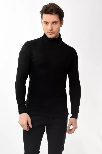 Herren Rollkragenpullover Rollkragenpullover Slim Fit Schwarz