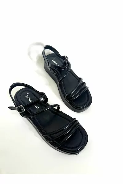 صنادل نسائية سوداء نعل ياقوتي منخفض