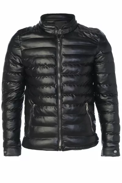 Sivaist Hommes Noir Slim Fit Fourrure Épaisse Hydrofuge Gonflable Veste & Manteau