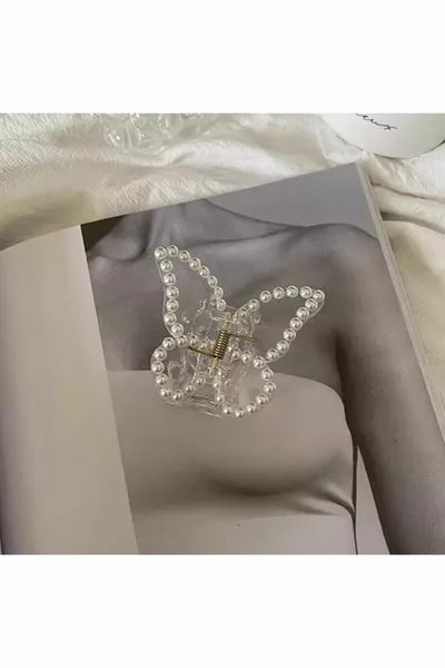 Fermoir Femme Perle Translucide Papillon Pince à Linge Fermoir