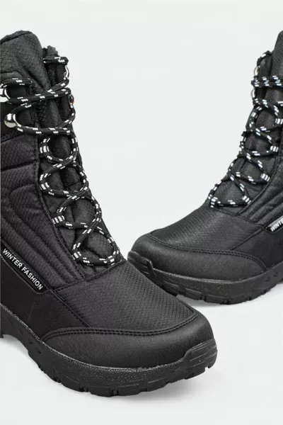 Non Slip Sole Water Repellent Black Women's Snow Boots 