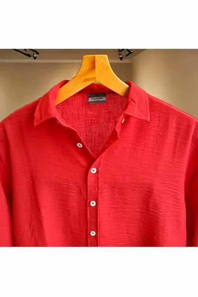 Мъжка овърсайз риза яка Ленена лятна риза с дълъг ръкав