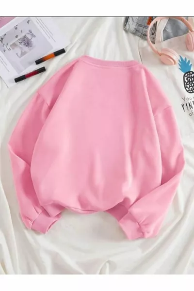 (3 GEWINDE) Oversize-Sweatshirt mit Herz-Print und Rundhalsausschnitt für Damen