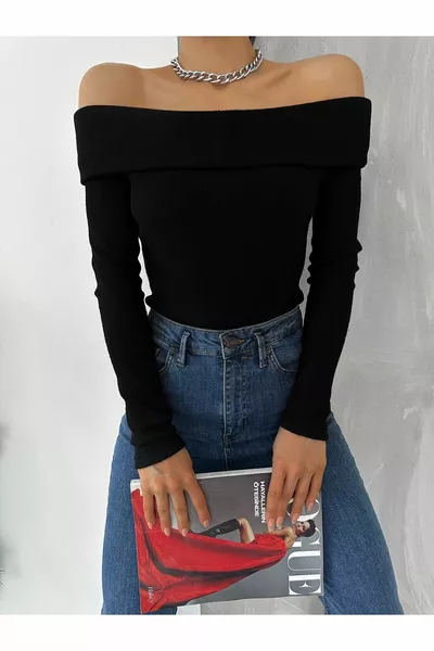 Damen Schwarze Madonna Kragen Cord Leibchen Bluse 