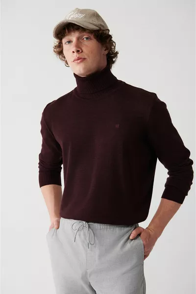 Bourgondische unisex gebreide trui voor heren Volledige coltrui Niet bevederd Regular fit 