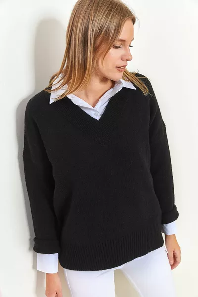 Damen Strickpullover mit V-Ausschnitt