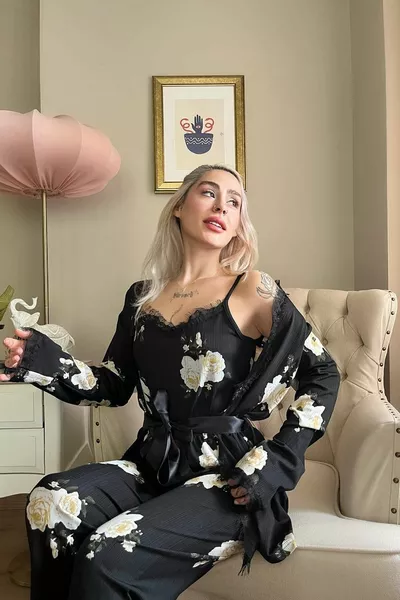 كريم الأزهار منقوشة ثوب خلع الملابس بيغاسوس بيجامة مجموعة