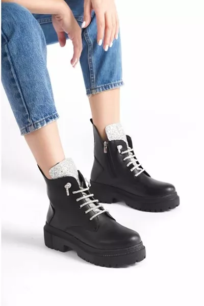 Feles Stone Lace Detailed Postal Dames Laarzen ZWART