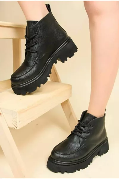 Feles High Sole Lace-Up Women's Boots BLACK