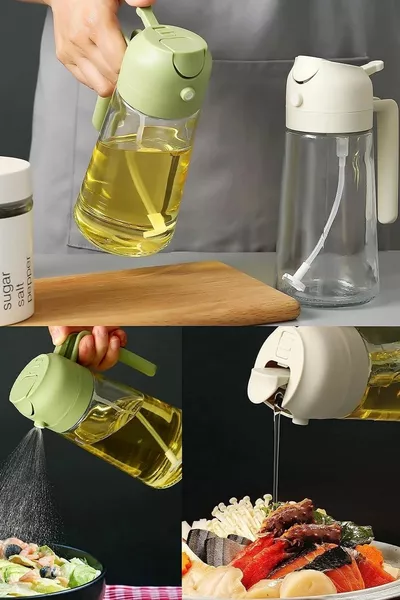 2 Pz Doppia Funzione Olio di Vetro Oilpot ml Olio d'Oliva Bottiglia Airfryer Spray Olio Aceto Titolare