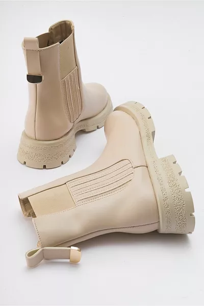 DENIS Bottines Chelsea Femme Elastique Beige Skin