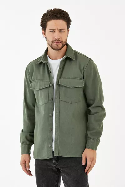 Herren Denim Hemd Jacke Casual Fit Langarm Regular Fit Jacke Hemd