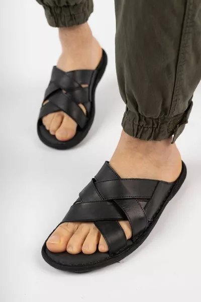 Pantofole ultra confortevoli da uomo in vera pelle Pantofole estive a soffietto in morbida memory foam ortopedica completa