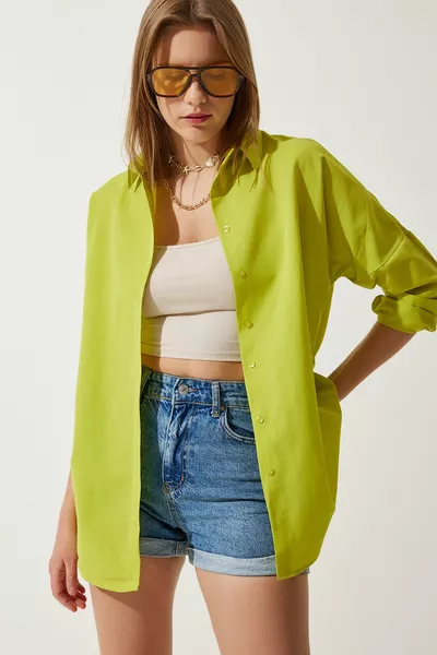 Chemise longue basique oversize vert gras femme 