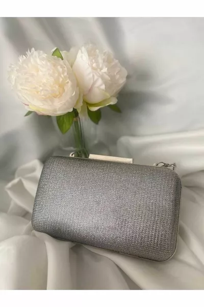 Чанта от плат Сребърна чанта за вечерна рокля Каменна нощна чанта