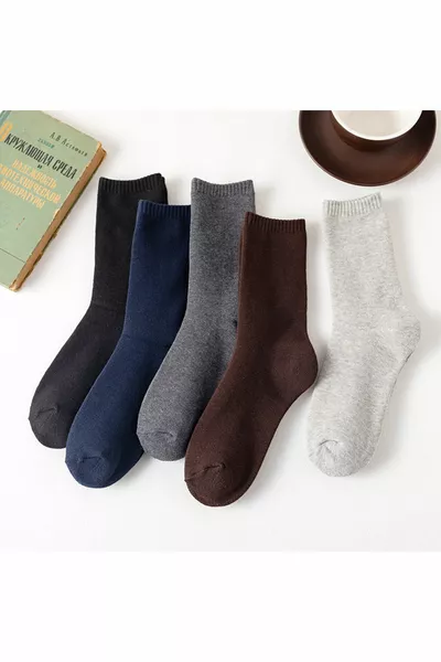 5 чифта зимни зашити икономични памучни шарени мъжки хавлиени чорапи