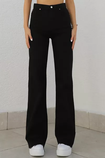 Penelope Lycra Donna Nero Vita Super Vita Gamba Larga Denim Denim Palazzo Pantaloni