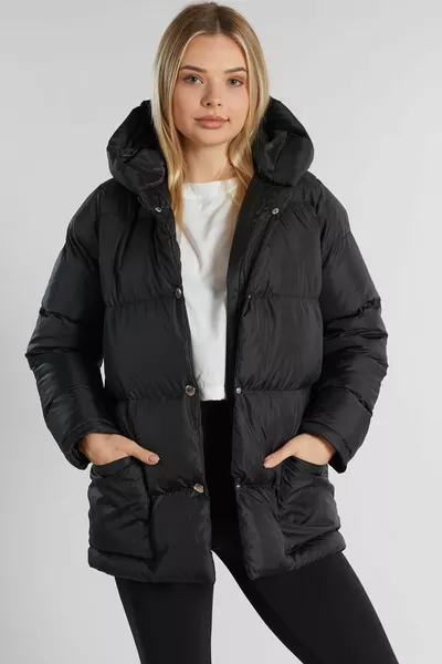 المرأة السوداء مونيكا عادي قطع زر الجبهة الطويلة شغل للماء النسيج مقنعين معطف 