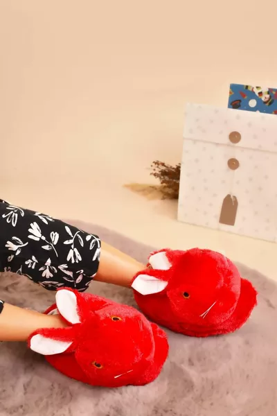 Damen Tier Winter Plüsch Kaninchen Panduf Hausschuhe