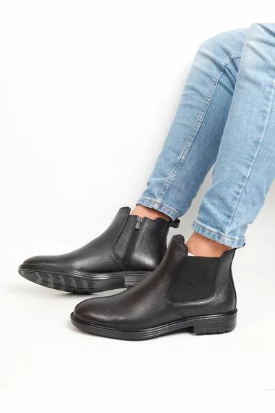 رجال تشيلسي سستة أسود أحذية جلدية طبيعية