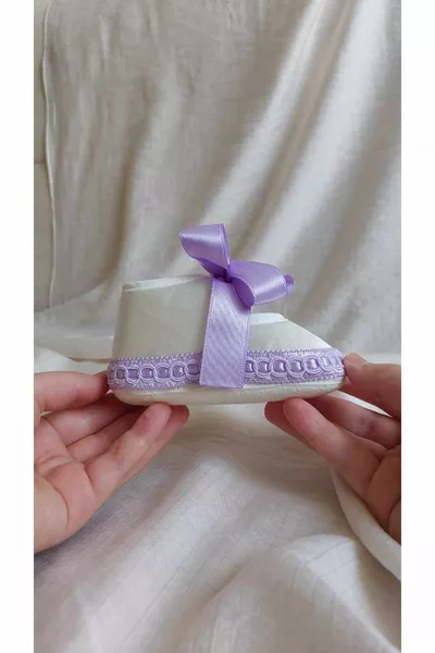 أحذية طفلة حديثي الولادة أرجواني عرقي منقوش / حذاء خروج المستشفى / جوارب طفلة رضيعة