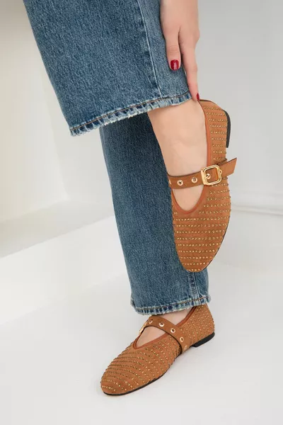 Ballerine da donna in pelle scamosciata marrone chiaro 