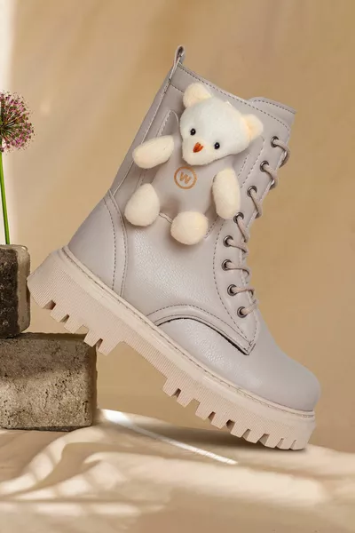 Teddybeer Koudebestendige antislipzool meisjeslaarzen, ritssluiting meisjes crèmekleurige laarzen, beige kinderlaarzen