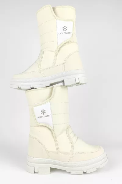 أحذية ثلجية نسائية باللون البيج مع نعل حراري مضاد للانزلاق من الفيلكرو في السجل